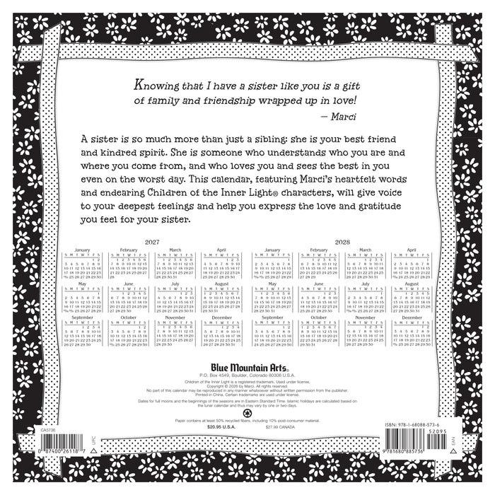 Sisters are Forever Friends 2027 Square Wall Calendar