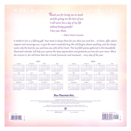 Mum You Mean The World 2027 Square Wall Calendar