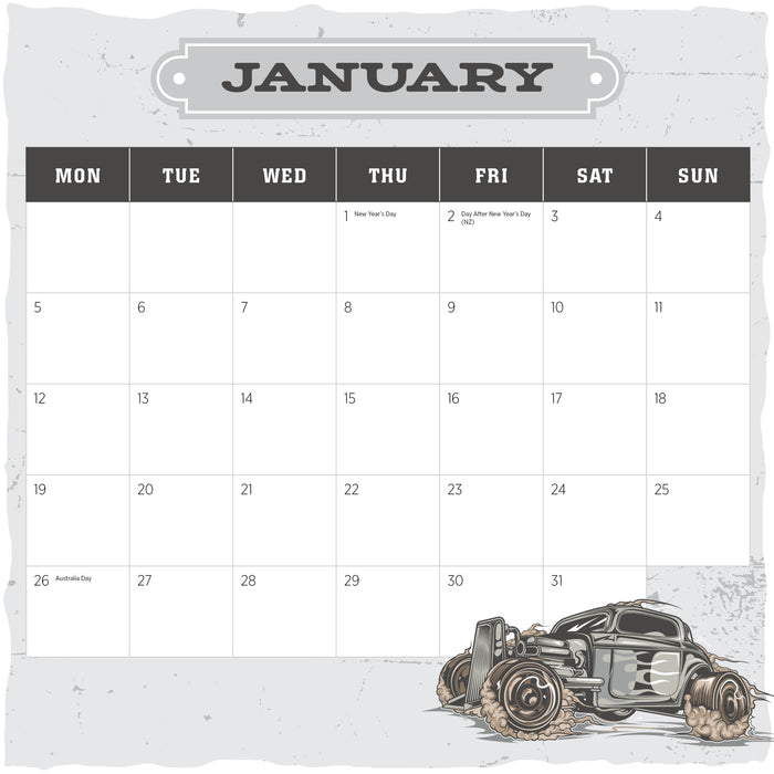 Hot Rods 2026 Square Wall Calendar
