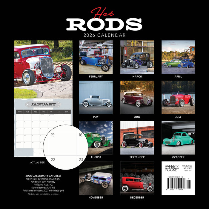 Hot Rods 2026 Square Wall Calendar