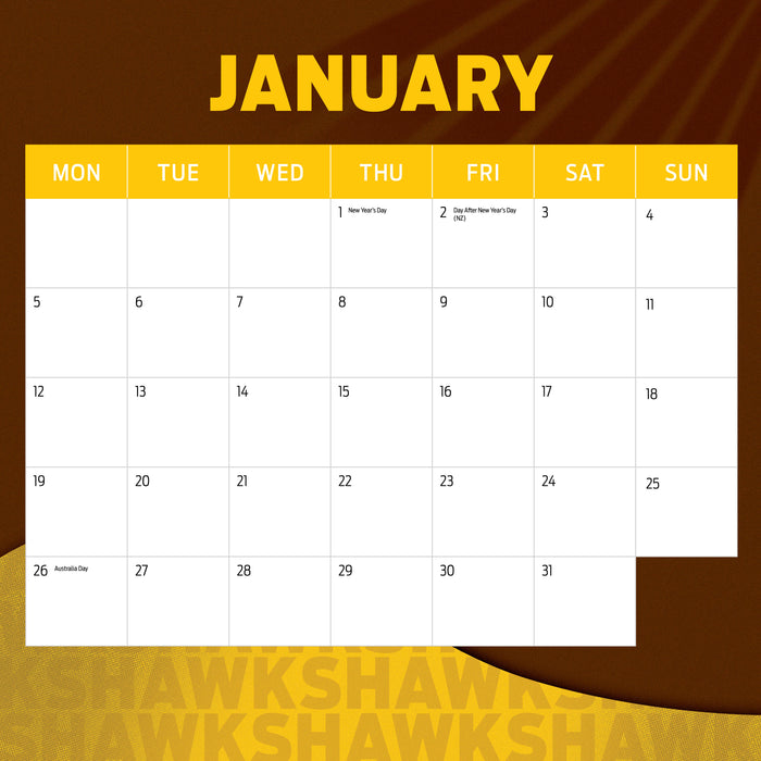 AFL Hawthorn Hawks 2026 Square Wall Calendar