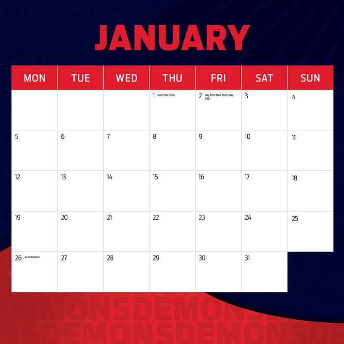 AFL Melbourne Demons 2026 Square Wall Calendar