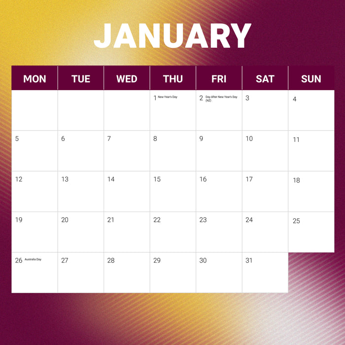 NRL Brisbane Broncos 2026 Square Wall Calendar
