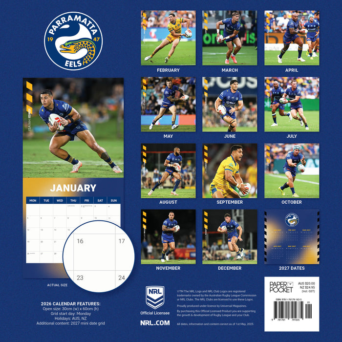 NRL Parramatta Eels 2026 Square Wall Calendar