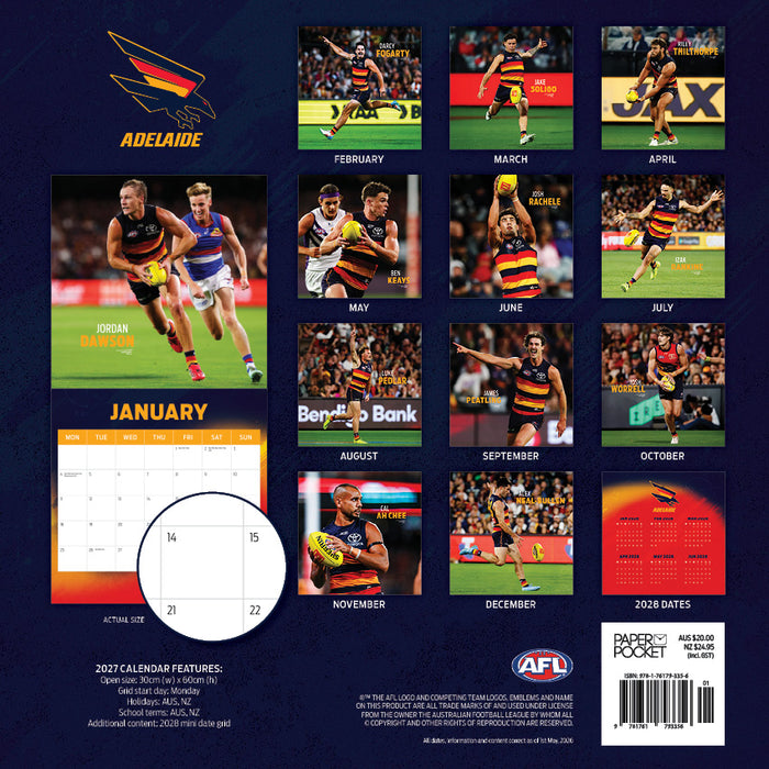 AFL Adelaide Crows 2027 Square Wall Calendar