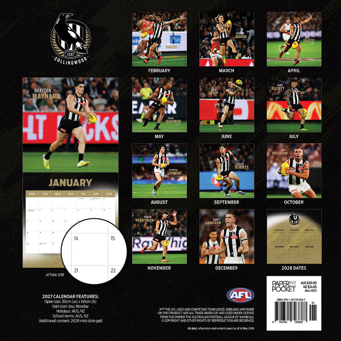 AFL Collingwood Magpies 2027 Square Wall Calendar