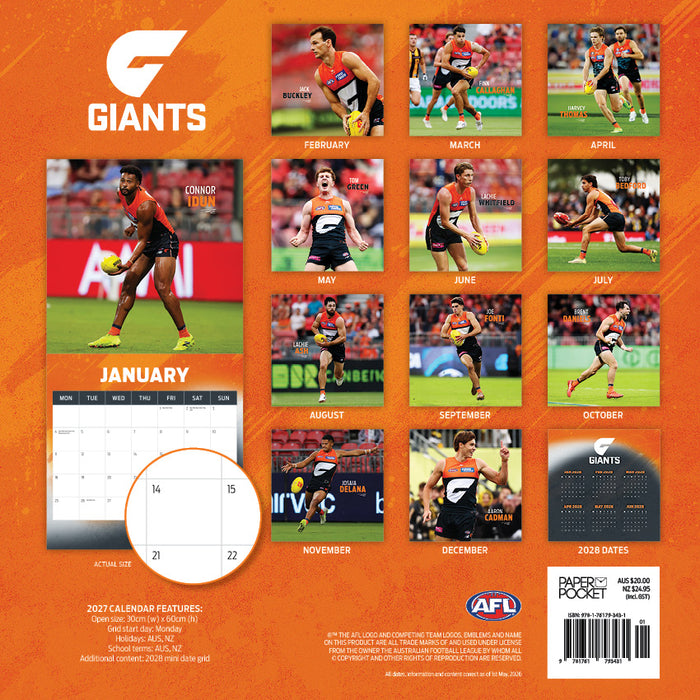 AFL Greater Western Sydney 2027 Square Wall Calendar