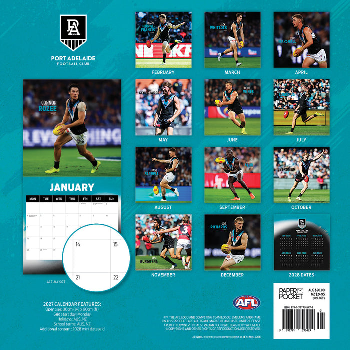 AFL Port Adelaide Power 2027 Square Wall Calendar
