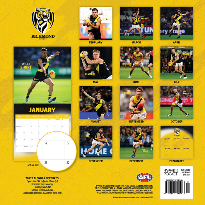 AFL Richmond Tigers 2027 Square Wall Calendar