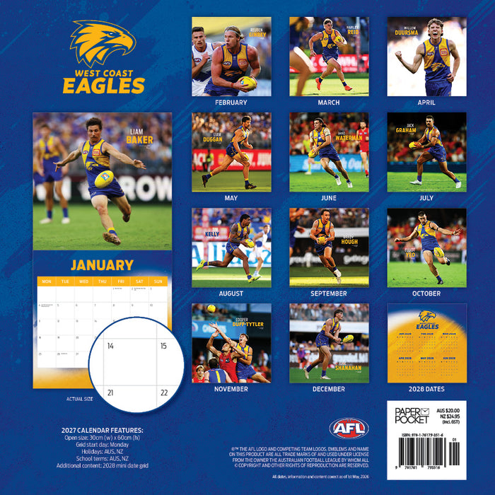 AFL West Coast Eagles 2027 Square Wall Calendar