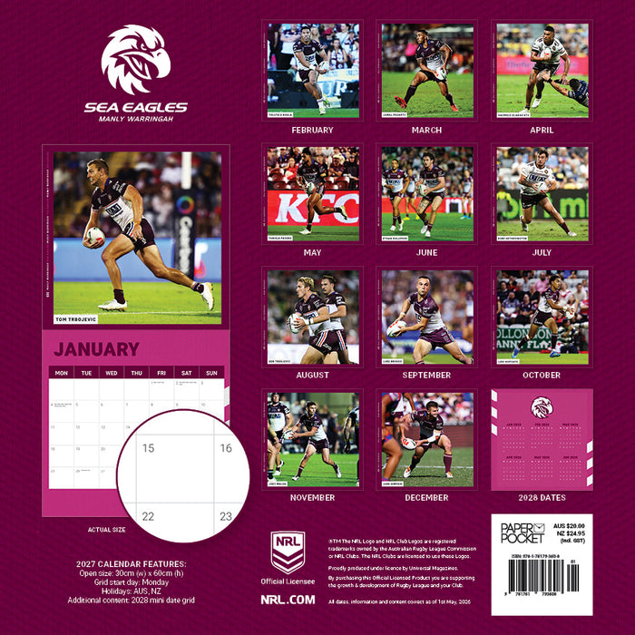 NRL Manly Sea Eagles 2027 Square Wall Calendar