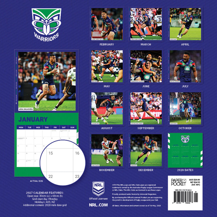 NRL NZ Warriors 2027 Square Wall Calendar