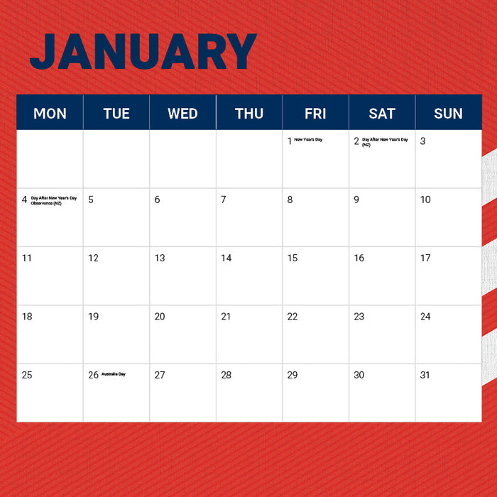 NRL Sydney Roosters 2027 Square Wall Calendar