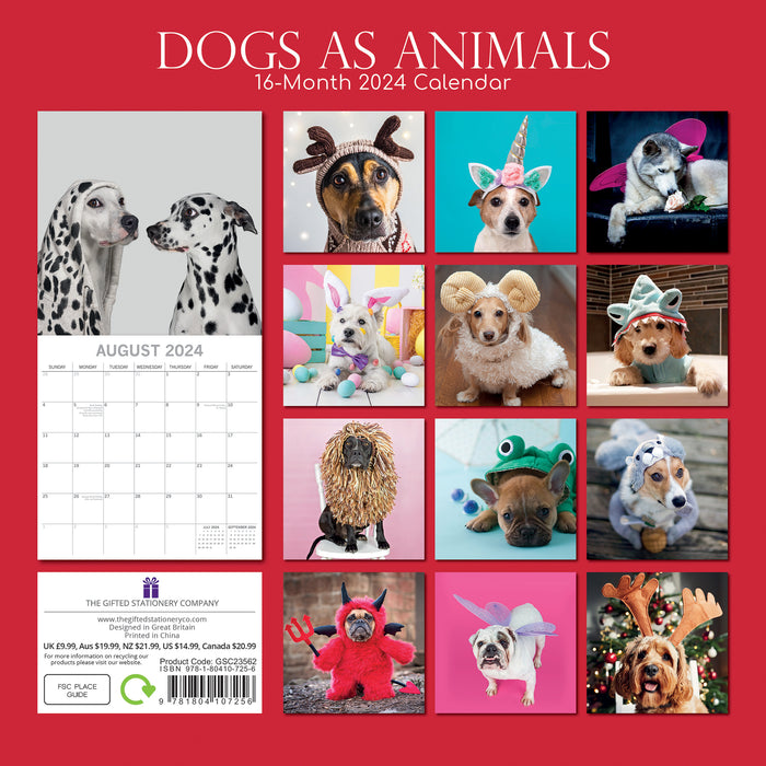2024 Dogs as Animals Wall Calendar