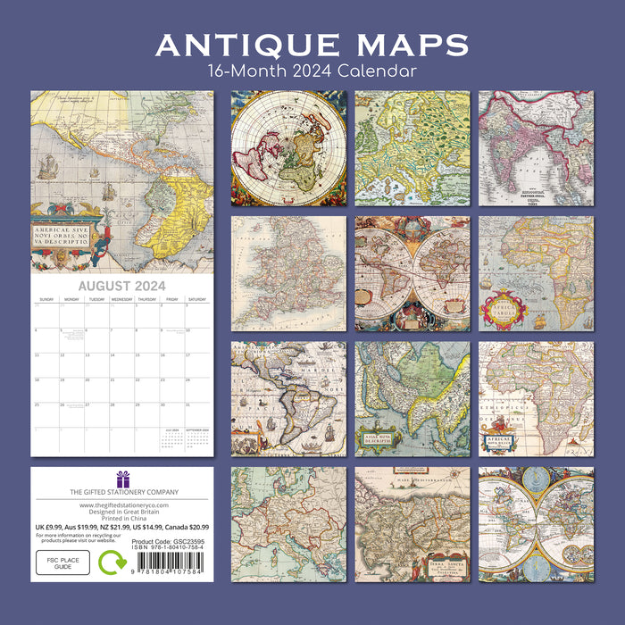 2024 Antique Maps Wall Calendar