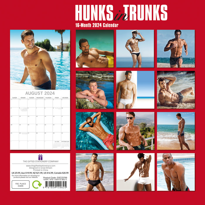2024 Hunks in Trunks Wall Calendar