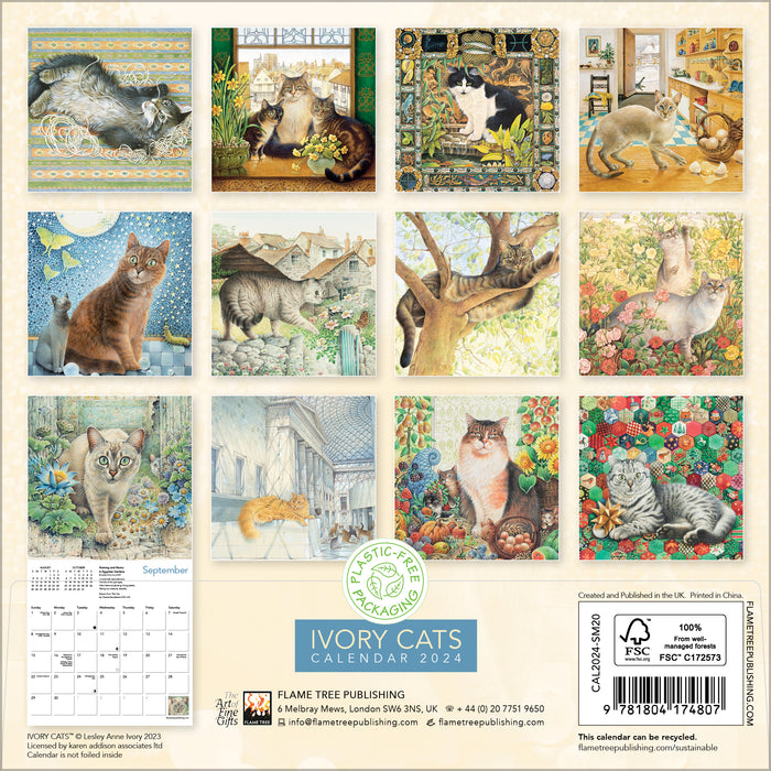 2024 Ivory Cats by Lesley Anne Ivory Mini Wall Calendar