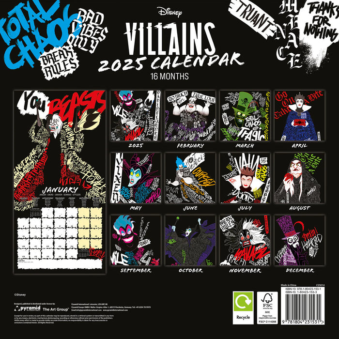 2025 Disney Villains Wall Calendar