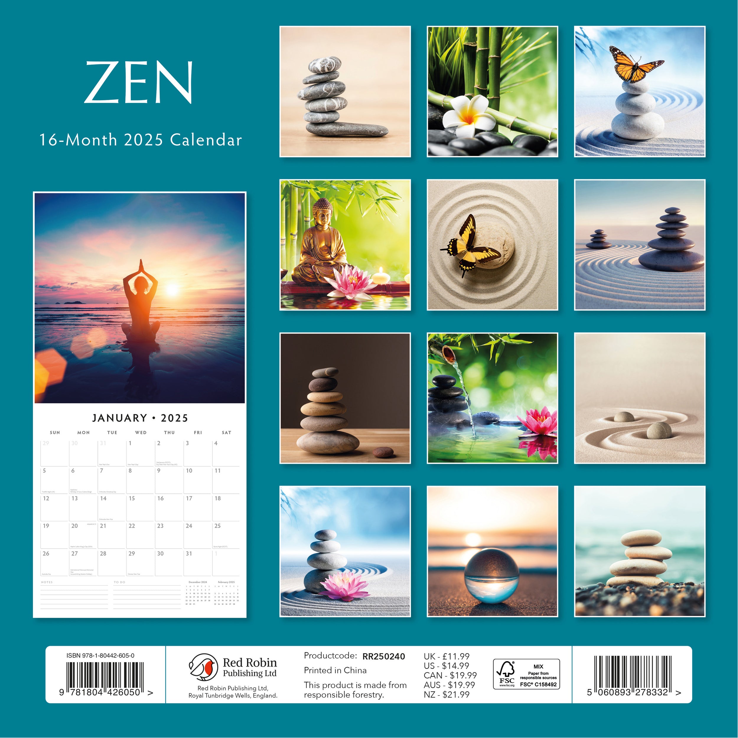 Calendar Club 2025 Zen Wall Calendar