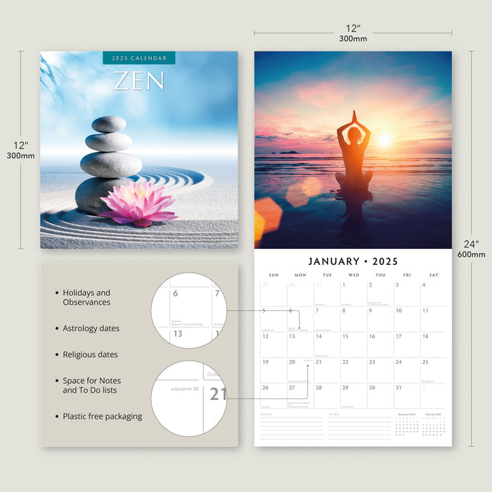 2025 Zen Wall Calendar by  Red Robin Publishing from Calendar Club