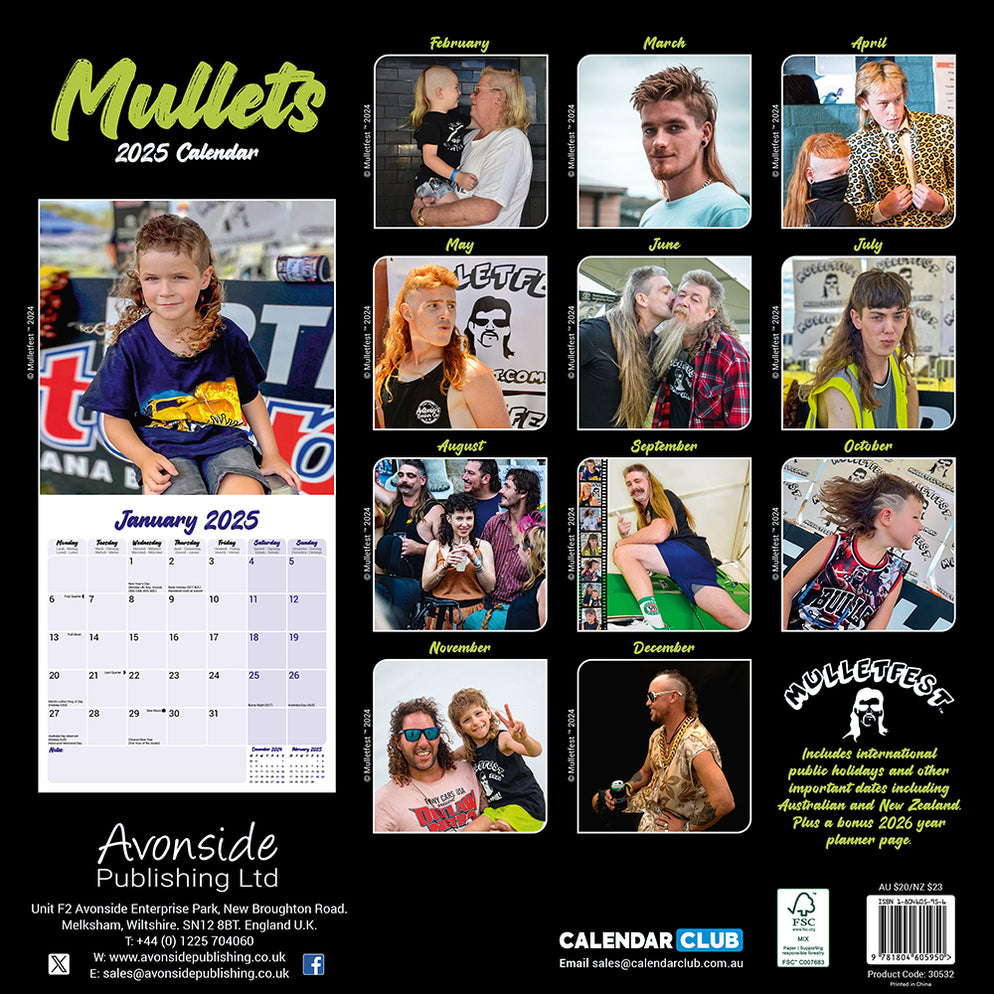Calendar Club 2025 Mullets Wall Calendar