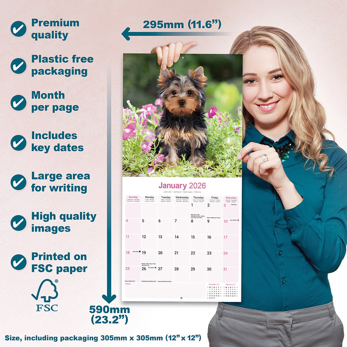 Yorkshire Terrier 2026 Square Wall Calendar