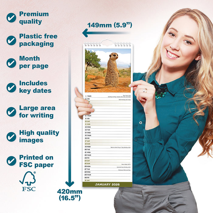 Meerkats 2026 Slimline Wall Calendar