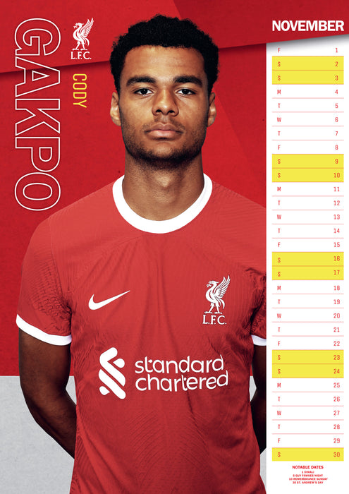 2024 Liverpool FC Large Wall Calendar