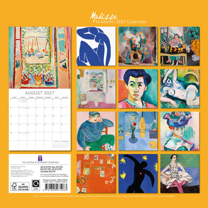 Matisse 2027 Square Wall Calendar (Online Exclusive)