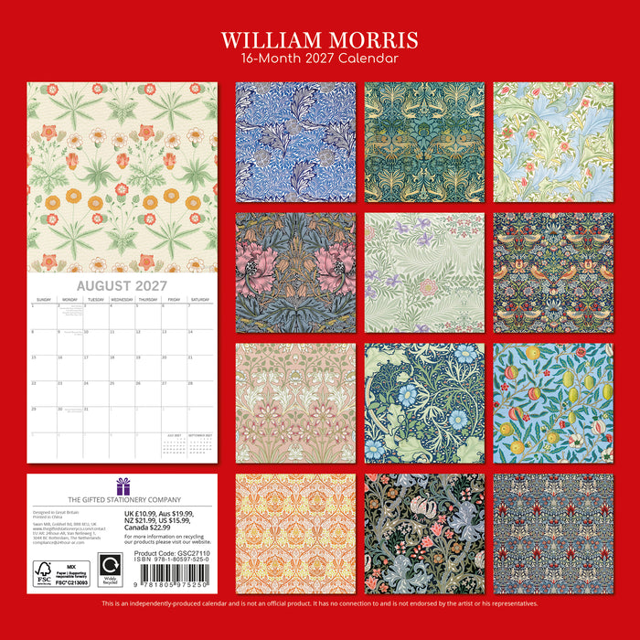William Morris 2027 Square Wall Calendar
