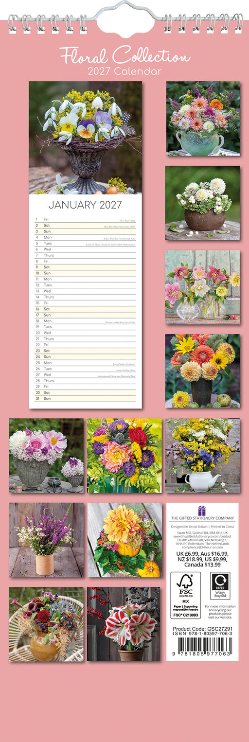 Floral Collection 2027 Slimline Wall Calendar