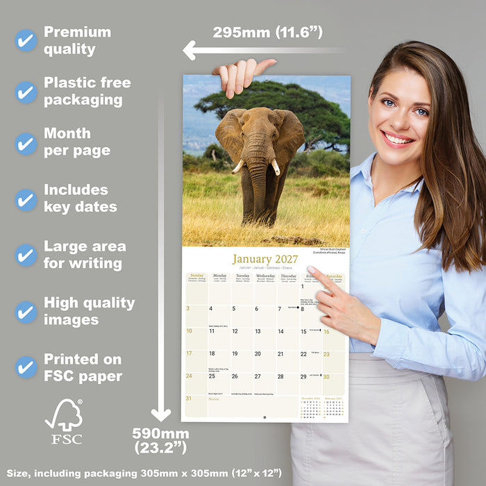 African Wildlife 2027 Square Wall Calendar