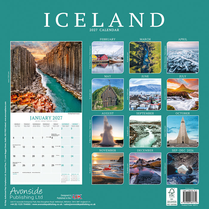 Iceland 2027 Square Wall Calendar
