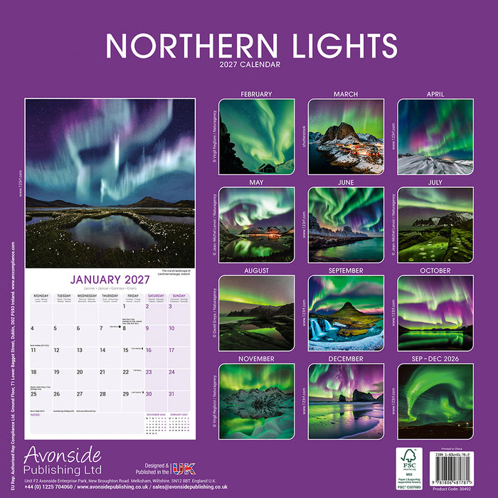 Northern Lights 2027 Square Wall Calendar