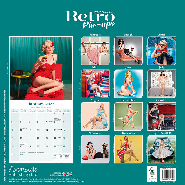 Retro Pin Ups 2027 Square Wall Calendar