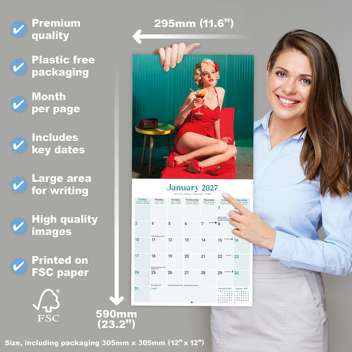 Retro Pin Ups 2027 Square Wall Calendar