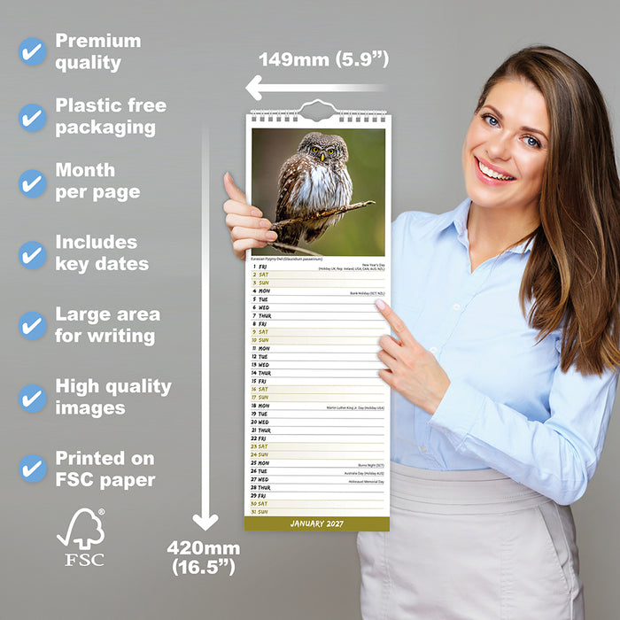 Owls 2027 Slimline Wall Calendar