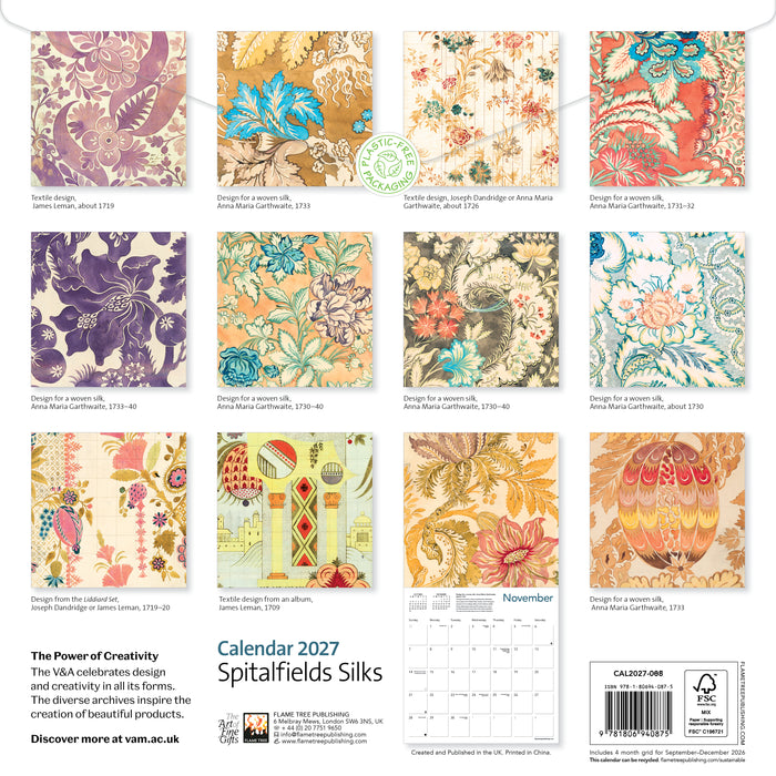 Spitalfields Silks 2027 Square Wall Calendar