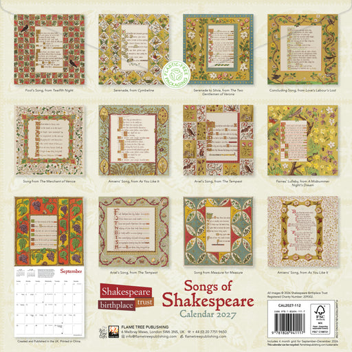 Songs of Shakespeare 2027 Square Wall Calendar