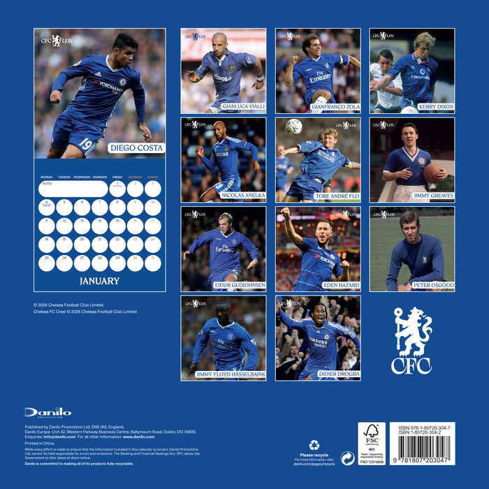 Chelsea Football Club Legends 2027 Square Wall Calendar