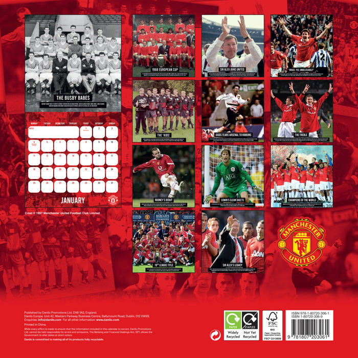 Manchester United Football Club Legends 2027 Square Wall Calendar