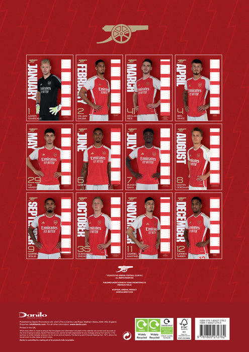 2025 Arsenal FC Large Wall Calendar