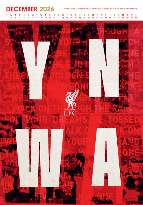 Liverpool Football Club 2026 A3 Wall Calendar