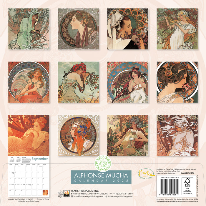 2025 Alphonse Mucha Wall Calendar by  Flame Tree Publishing from Calendar Club