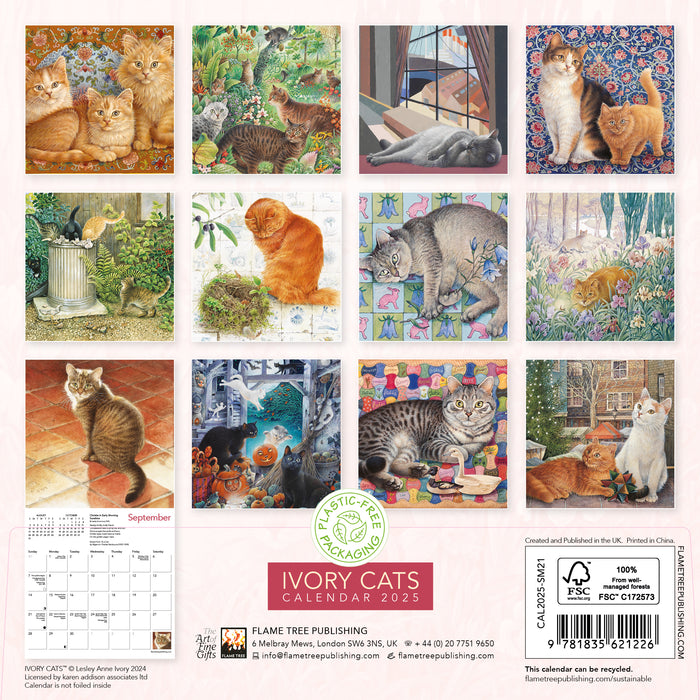 2025 Ivory Cats by Lesley Anne Ivory Mini Wall Calendar by  Flame Tree Publishing from Calendar Club