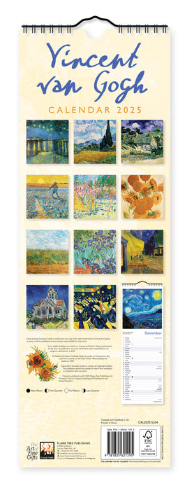 2025 Vincent Van Gogh Slimline Wall Calendar by  Flame Tree Publishing from Calendar Club