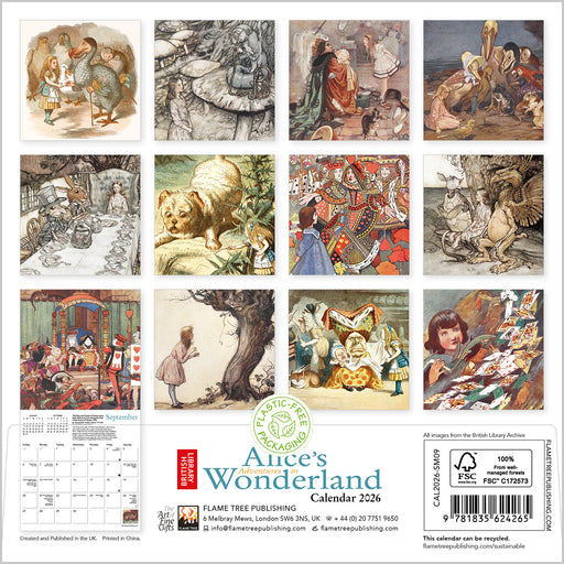 Alice's Adventures in Wonderland British Library 2026 Mini Wall Calendar