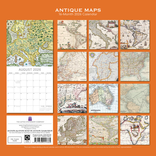 Antique Maps 2026 Square Wall Calendar (Online Exclusive)