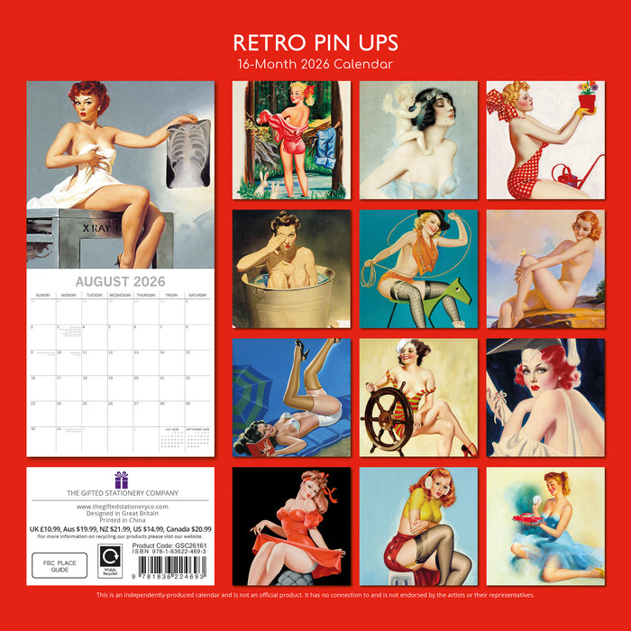 Retro Pin Ups 2026 Square Wall Calendar