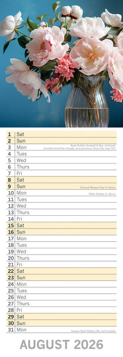 Floral Collection 2026 Slimline Wall Calendar